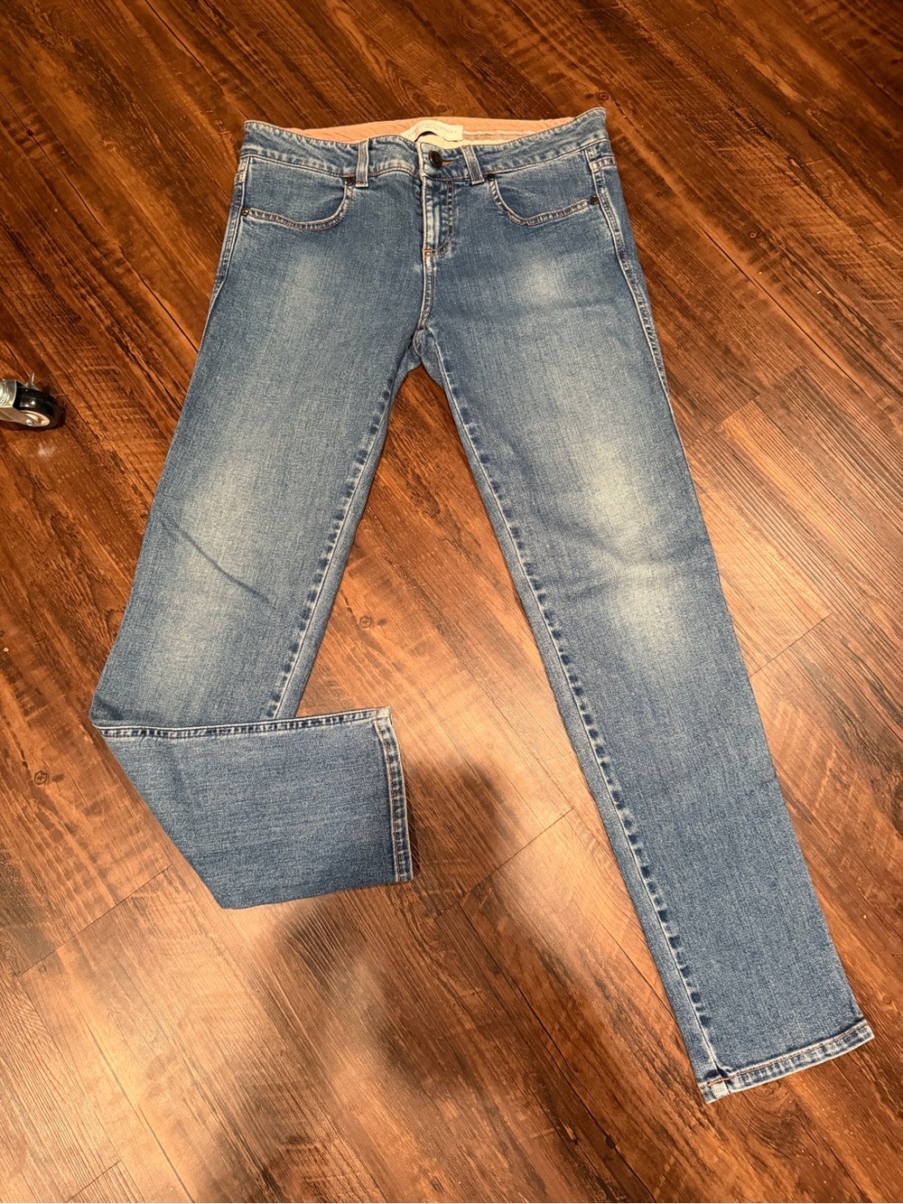Stella McCartney Blue Denim Jeans with Pink Waistband Accent